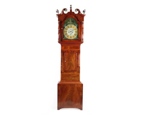 A Mahogany Eight Day Longcase Clock, signed Coates, Wakefield, early 19th century, swan neck pediment, 14-inch arch painted d