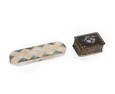 A George III Ivory Mounted Mother-of-Pearl Box and Hinged Cover, of rounded rectangular form, 15.5cm long; and A Papier Mache