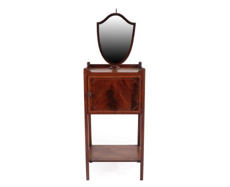 A George III Mahogany, Crossbanded, Ebony and Boxwood Strung Dressing Stand, in the form of a pot cupboard, the later bevelle