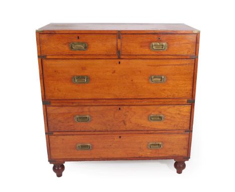A 19th Century Teak and Brass Bound Campaign Chest, in two halves, labelled Army &amp; Navy C.S.L Makers, with two short over