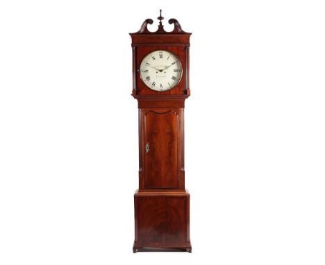 A Mahogany Eight Day Longcase Clock, signed Saml Collier, Eccles, circa 1800, swan neck pediment, 16-1/2-inch circular painte