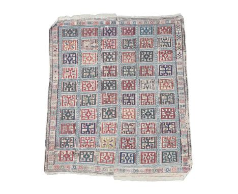 Zile Caucasian Flatweave, 19th century Woven in two panels and joined, the compartmentalised field of geometric devices enclo