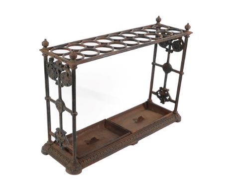 A Victorian Coalbrookdale Style Eighteen-Division Stick Stand, of rectangular form with fluted legs above removeable drip tra