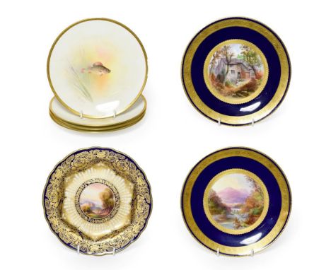 A Pair of Royal Worcester Porcelain Sandwich Plates, by Barker, 1926, of square form, painted with sprays of flowers within c
