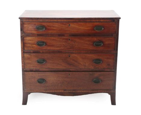 A George III Mahogany and Ebony Strung and Pine Lined Straight Front Chest, late 18th century, with four graduated drawers wi