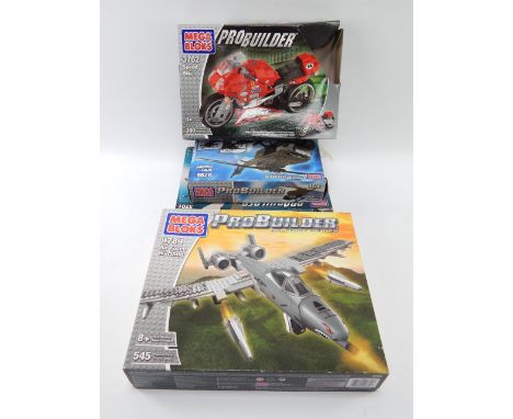 Mega Bloks Pro Builder, boxed, comprising Speed Bike 3702, FX Striker 3701, Air Force Warthog 9789 and an Army Chopper 9786, 
