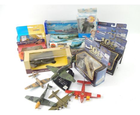 A Hornby Minic Ship USS Missouri, four 100 Years of Flight aeroplanes, Solido Half-Track M3, Airfix kits and further planes, 