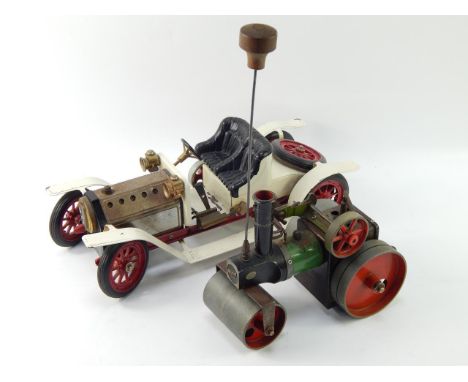 A Mamod steam roller, and a Mamod steam driven vintage motor car, 38.5cm long, (2).