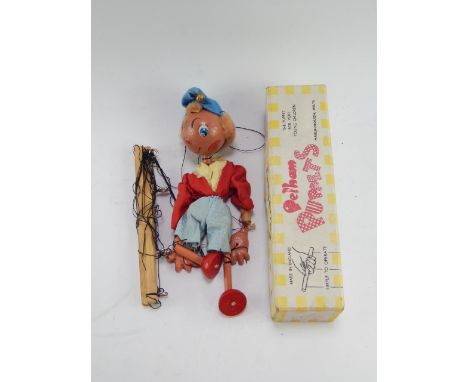 A Pelham Puppets Jumpettes Puppet, boxed.