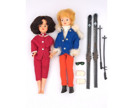 Pedigree Sindy pair of vintage dolls, 1965: (1) brunette, Frosty Night, some pin pricks /scratches to front torso and small h