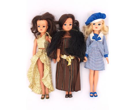 Pedigree Sindy three vintage 1980s dolls, including: (1) 1984 Premier Night; (2) 1985 Autumn Design Fashion; (3) 1985 Daring 