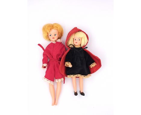 Pedigree Sindy pair of vintage Patch and Sindy dolls: (1) Patch Birthday Party doll, blonde, head is loose (has been glued), 