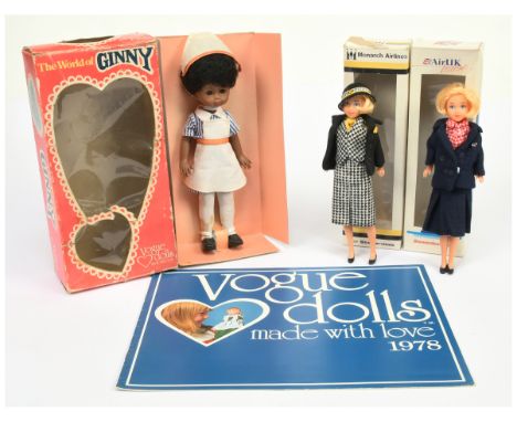 Matchbox Vogue Ginny and Rexard Air Stewardess vintage dolls, etc: (1) & (2) Matchbox Vogue Ginny Nurse black vinyl doll, som