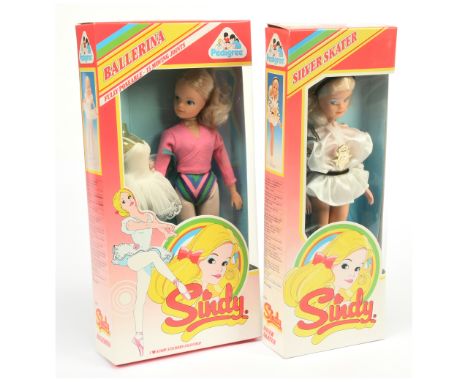 Pedigree Sindy pair of 1980s vintage boxed dolls: (1) Silver Skater #42059, 1986, Near Mint to Mint, within Excellent box; (2