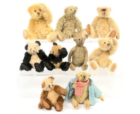 Artist designed mini teddy bears x nine including: two x Puzzle Bears designed by Anita Weller; one x Beares of Mimizan desig