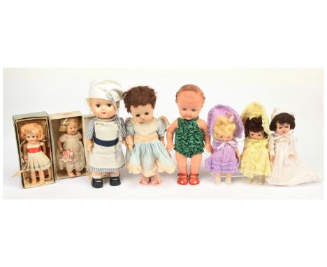 Pedigree, Rosebud and Roddy hard plastic and rubber eight x vintage dolls, 1950s / 1960s: (1) Rosebud Fairy, hard plastic, bo