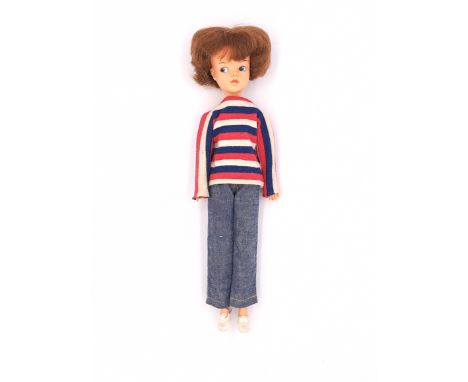 Pedigree Sindy Weekenders vintage auburn doll, 1963, MIE, with stand, Fair Plus to Good, within Fair to Fair Plus Brunette bo