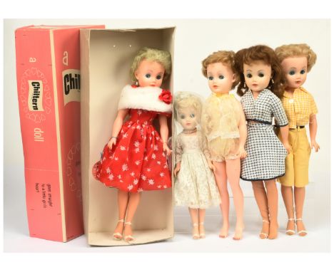 Chiltern teenage vintage dolls x five, 1960s: (1) Blonde, original clothing, with swing label to wrist, boxed, 20"/51cm; (2) 