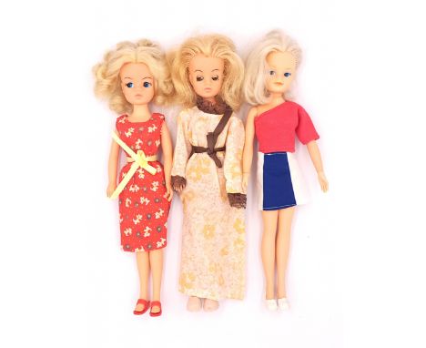 Pedigree Sindy three vintage 1980s dolls: (1) 1980 John Menzies Special red; (2) 1980 Sweet Dreams; (3) 1986 Solo Fashion 431