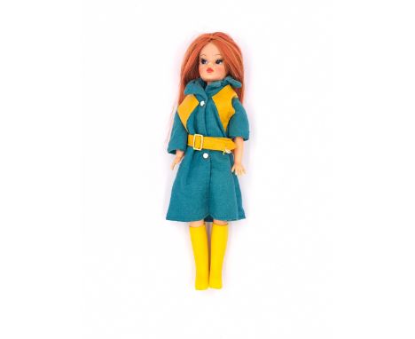 Pedigree Sindy Trendy Girl vintage doll, auburn re-root, wearing 1971 Midi Coat (some rusting to metal poppers), Fair Plus to
