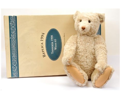 Steiff Teddy Bear replica 1908, white tag 406041, LE 7000, winter white curly mohair, MISSING chest tag, certificate, slight 