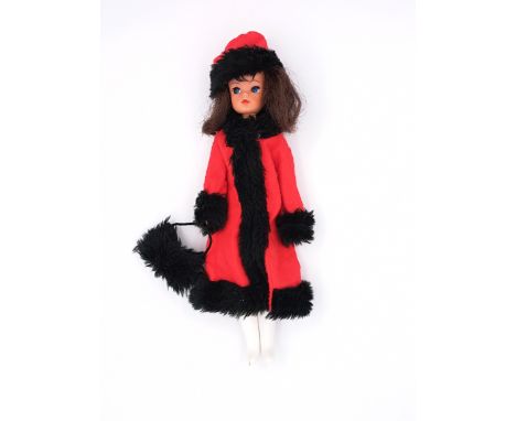 Pedigree Sindy Midi Look vintage Trendy Girl doll, 1972, brunette, crack to base of little finger on right hand, outfit has s