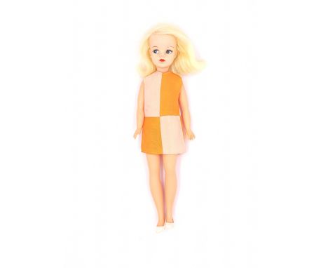 Pedigree Sindy side part vintage doll, blonde, wearing Two Tone Frock (patch of glue to rear of dress), Good to Good Plus.&nb