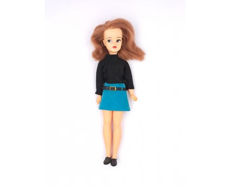 Pedigree Sindy Mini Gear vintage side part hair doll, 1968, auburn side part hair, two tips of fingers missing on left hand, 