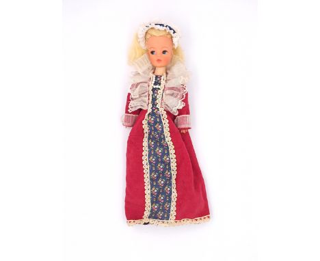 Pedigree Sindy Elizabethan Trendy Girl vintage doll, 1972, blonde (hair distressed), right hand has repair / glued little fin