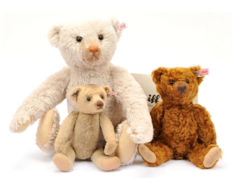 Steiff teddy bear trio including: (1) Bastian The Nostalgia Teddy Bear, white tag 036828, LE 1500, 2010, cream alpaca, MISSIN