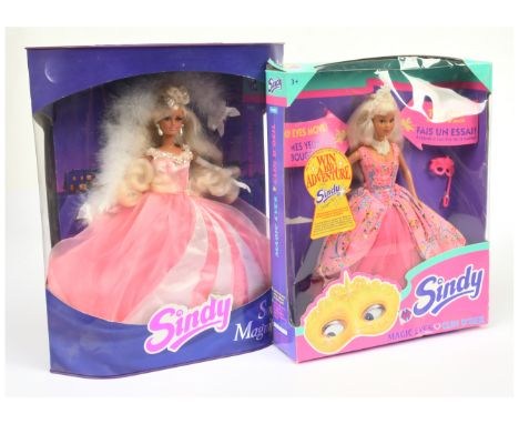 Hasbro Sindy pair of vintage boxed dolls: (1) Sindy Soiree Magnifique #18481, 1995; (2) Sindy Magic Eyes #18484, 1985; Near M