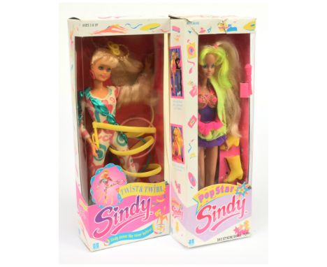 Hasbro Sindy pair of vintage dolls: (1) Twist 'n' Twirl #8017, 1991; (2) Pop Star #8018, 1991, Near Mint to Mint, within Fair