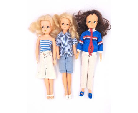 Pedigree Sindy three vintage 1980s dolls, each wearing a different Separates outfit, Good to Excellent; (3).