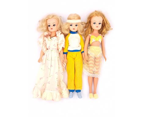 Pedigree Sindy three vintage 1980s dolls, including: (1) 1985 First Romance; (2) 1985 Little Things, blonde re-root; (3) 1984