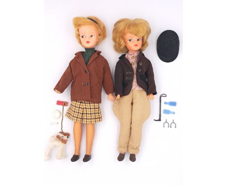 Pedigree Sindy pair of vintage dolls, blonde, 1963: (1) Pony Club vintage doll, including original accessories- spurs, whip, 