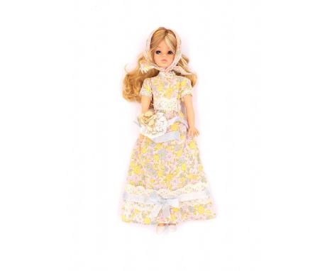 Pedigree Sindy Trendy Girl vintage doll, blonde re-root, wearing 1971 Bridesmaid, Good to Excellent.