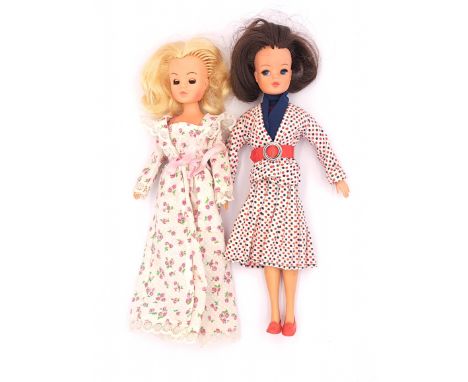 Pedigree Sindy pair of vintage 1970s dolls: (1) Sweet Dreams / Good Morning doll 1978, sleeping eyes, blonde; (2) Sindy doll,