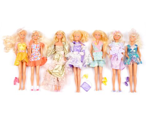 Hasbro Sindy collection of seven x 1990s vintage dolls: (1) 1990 Premier Fashion; (2) 1991 Party Letters Fashion yellow; (3) 