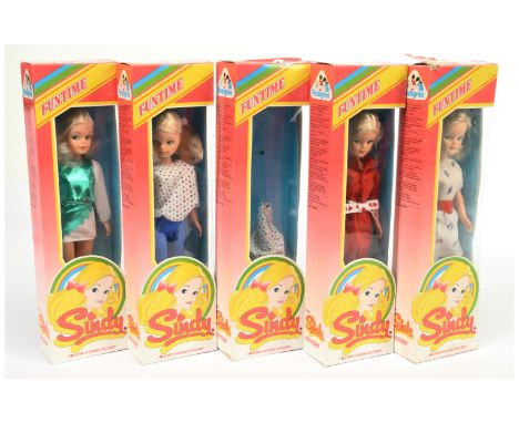 Pedigree Sindy Funtime #42040 1980s 4 x vintage boxed dolls, and an empty box, containing clothing, Near Mint to Mint within 