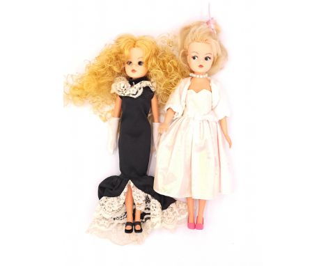 Pedigree Sindy pair of vintage 1980s dolls: (1) 1985 Cut 'n' Style; (2) 1985 Sophisticated Lady, blonde re-root; Fair Plus to