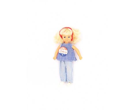 Pedigree Sindy Betsy vintage rare doll (Patch's American Friend), 1967, wearing Fun and Games outfit, with metal red, white a
