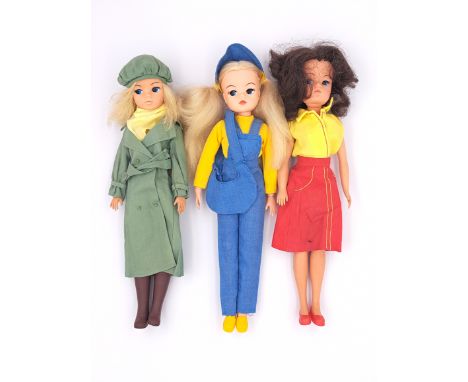 Pedigree Sindy three vintage 1980s dolls, including: (1) 1981 Beachcomber; (2) 1981 Stormy Weather;&nbsp; (3) 1981 Fun Buggy 