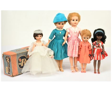 Rosebud teenage fashion vintage dolls x five: (1) brunette bride, boxed, 1960, original clothing, 15"/38cm; (2) Dusky ethnic 