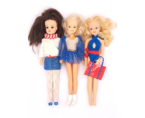Pedigree Sindy three vintage 1980s dolls: (1) 1985 Mini Mode; (2) 1986 Skater; (3) 1986 Mode Fashion 43148; Fair Plus to Exce