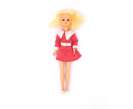 Pedigree Sindy Party Time vintage gauntlet doll, 1972, blonde hair (distressed with some missing plugs), defect to upper left