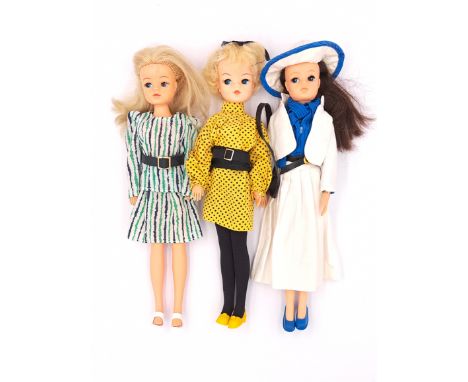 Pedigree Sindy three vintage 1980s dolls: (1) 1983 Pop Singer; (2) 1984 Smart Set; (3) 1984 Striped Skirt and Top; Fair Plus 