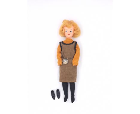 Pedigree mini Sindy vintage Mamselle Gad Abouts doll, 1967, blonde hair, fingers on right hand are chewed, Fair Plus to Excel