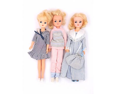 Pedigree Sindy three vintage 1980s dolls, including: (1) 1983 Party Time; (2) 1984 Autumn Design Fashion; (3) 1983 Night Time