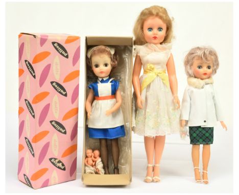 Palitoy three teenage vintage fashion dolls, 1960s: (1) Carol Nurse, 1963, auburn, original clothing, with pair of hard plast