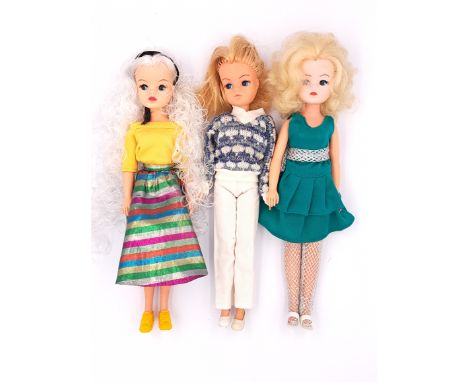 Pedigree Sindy three vintage 1980s dolls, including: (1) 1980 Party Time, white re-root; (2) 1983 Disco Date; (3) 1980 Leisur